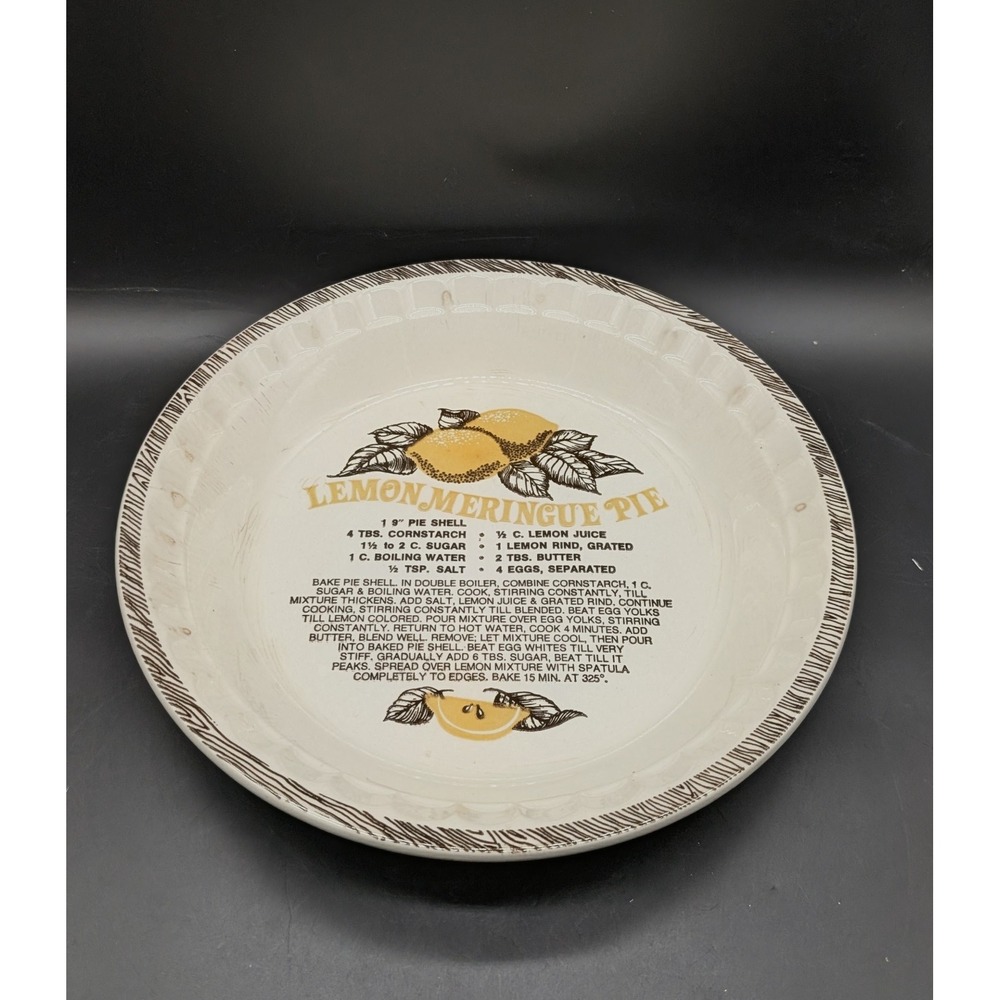 Royal China 11 Inch Lemon Meringue Pie Recipe Plate Vintage Ceramic Baker USA